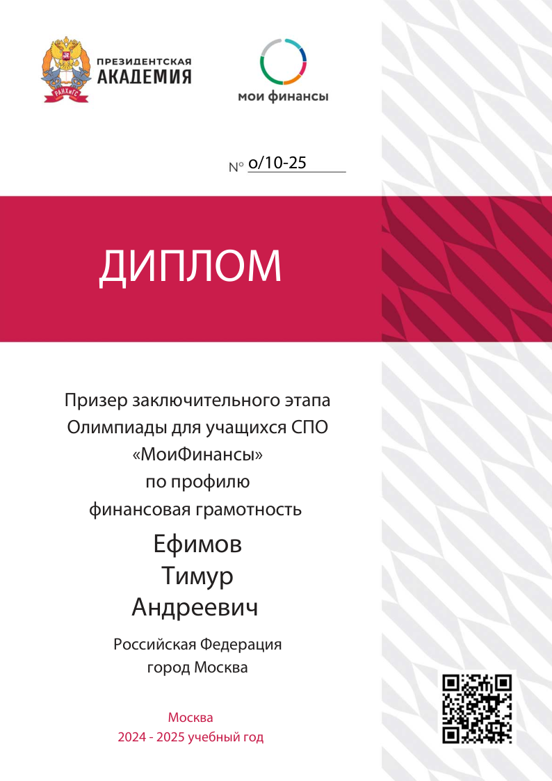 Результаты заключительного этапа олимпиады «Мои Финансы»